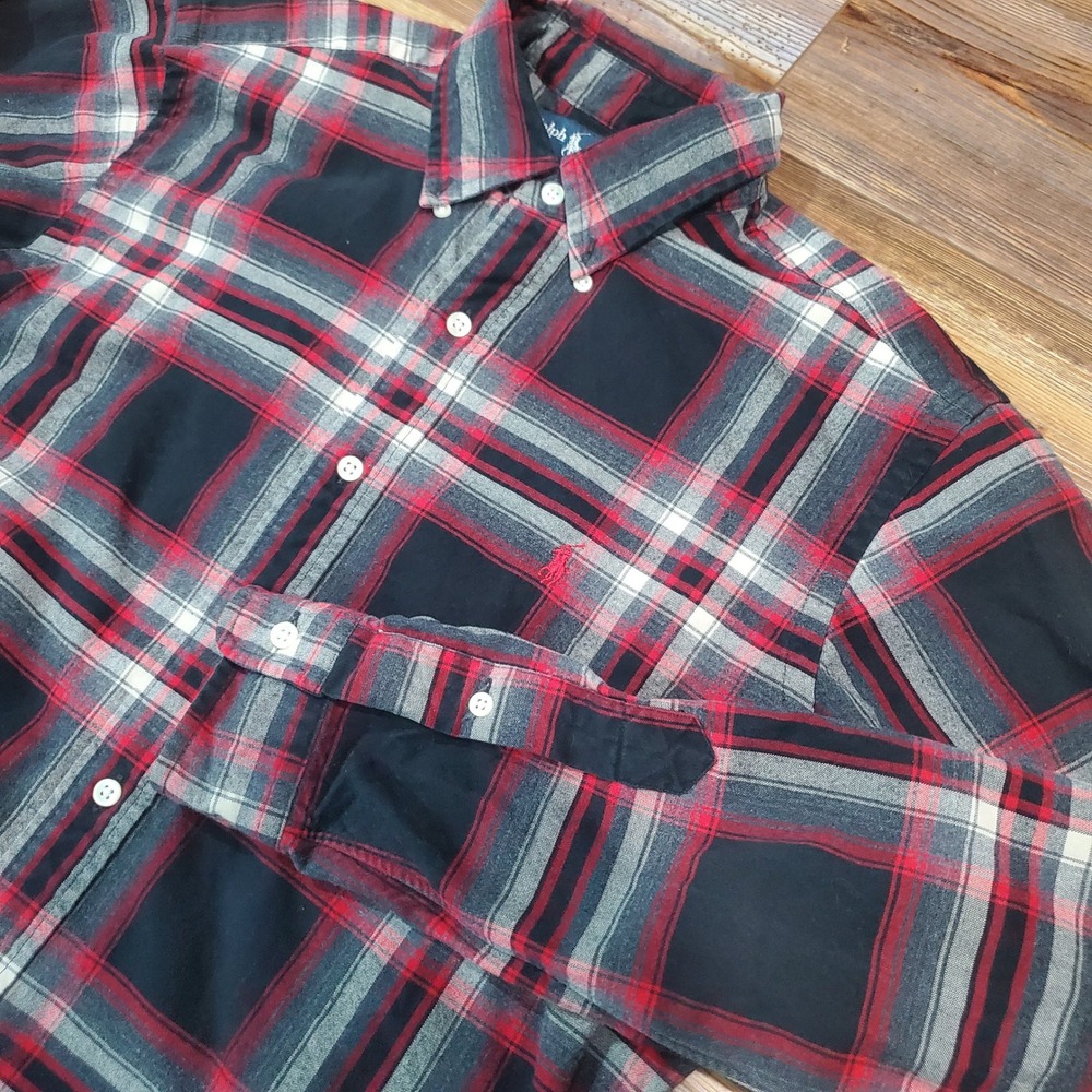 Polo Ralph Lauren Mens Classic Flannel Plaid Button Down Shirt Medium fits Large